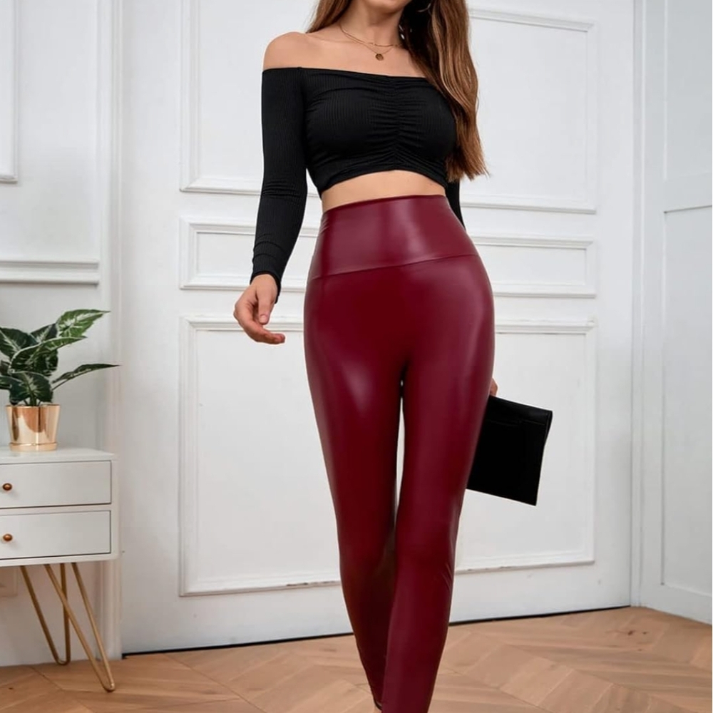 Women's Burgundy Leather Pants